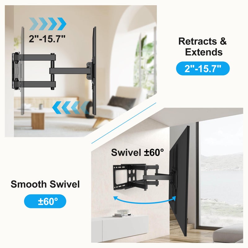 XINLEI Full Motion TV Wall Mount for Most 26"-70" Flat/Curved TV, Swivel Tilt Bracket with Articulating Dual Arms, Support 100lbs, Max VESA 400x400mm, Fits 12â€/16" Wood Stud (MA570) - Image 2