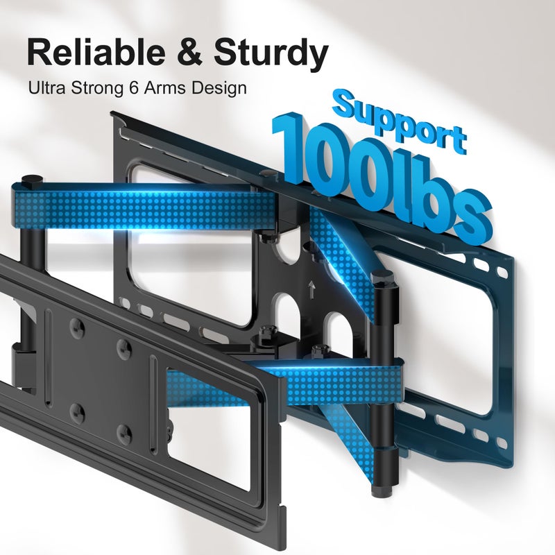 XINLEI Full Motion TV Wall Mount for Most 26"-70" Flat/Curved TV, Swivel Tilt Bracket with Articulating Dual Arms, Support 100lbs, Max VESA 400x400mm, Fits 12â€/16" Wood Stud (MA570) - Image 5