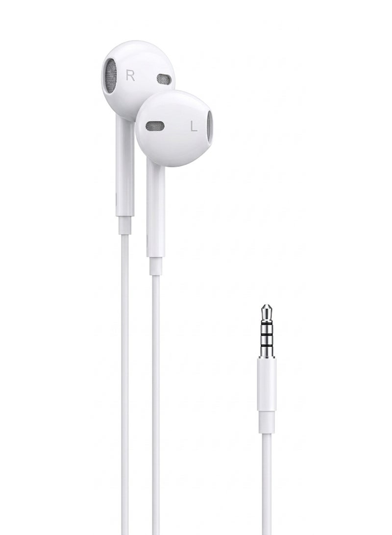 Auras AR-EP01 Wired Half-in-Ear Earphones with Built-in Mic, Wire Control, and 3.5mm Jack - Original Stereo Sound - White. - Image 1