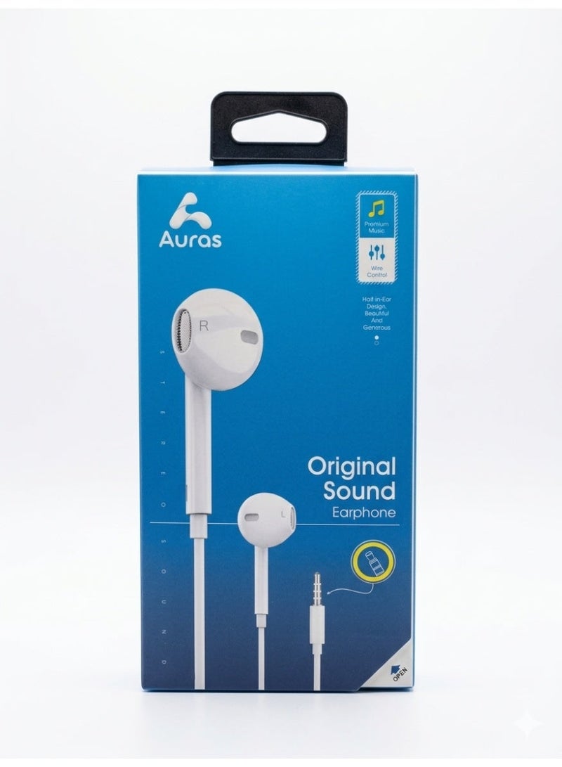 Auras AR-EP01 Wired Half-in-Ear Earphones with Built-in Mic, Wire Control, and 3.5mm Jack - Original Stereo Sound - White. - Image 3