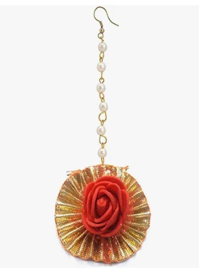 BDS CREATIONS Traditional New Designe Maangtikka for Girls & Women (Haldi, Mehendi, Wedding) (Red)