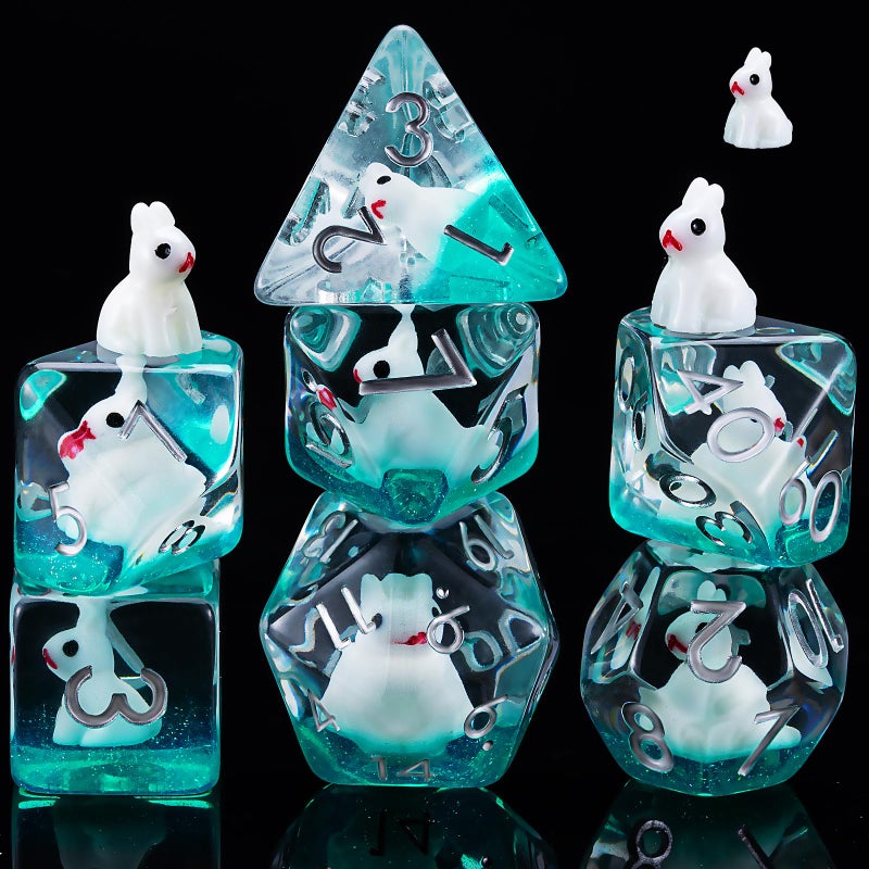 Maywin Resin Rabbit DND Dice Set Polyhedral DD Dice Animal Inclusion Dice for Dungeons and Dragons MTG RPG Board Games for 15 Years and Up - Image 3