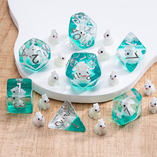 Maywin Resin Rabbit DND Dice Set Polyhedral DD Dice Animal Inclusion Dice for Dungeons and Dragons MTG RPG Board Games for 15 Years and Up - Image 5