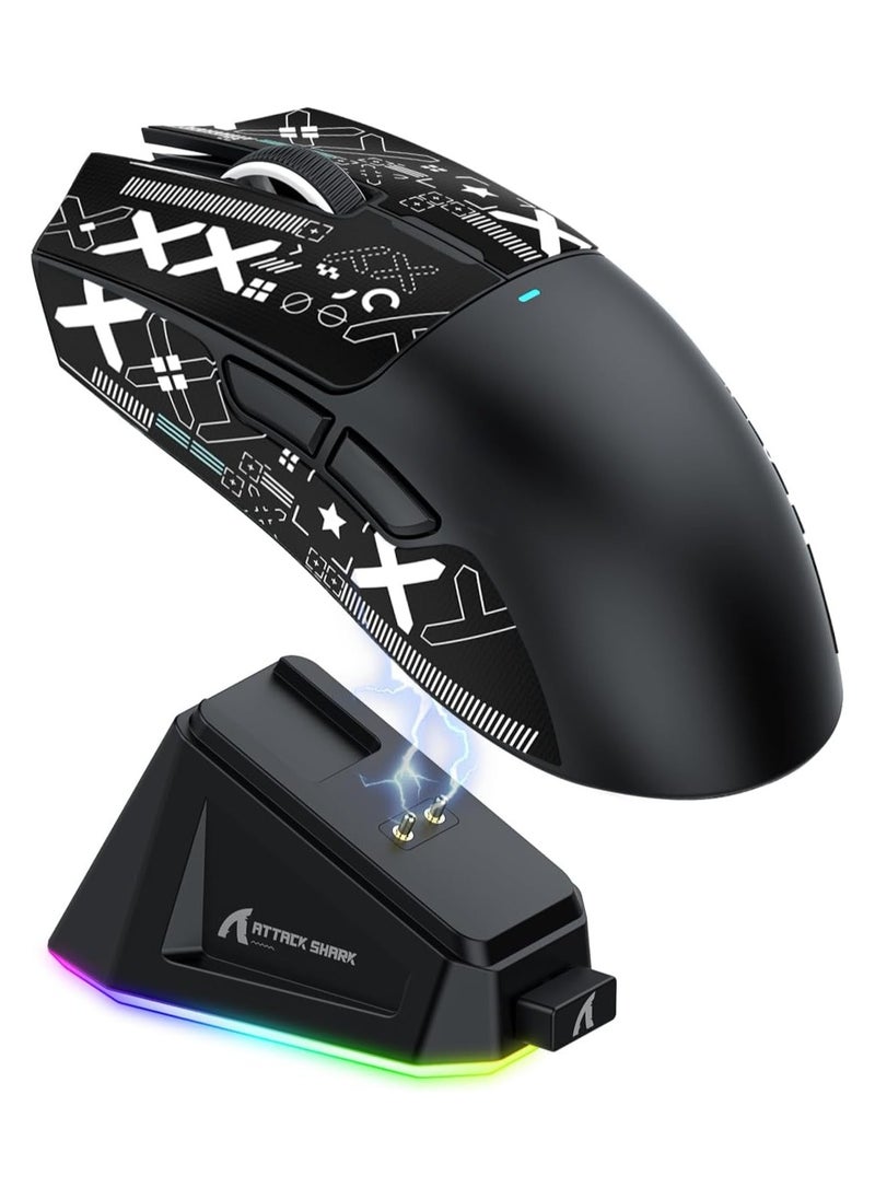 Attack Shark ATTACK SHARK X11 Tri-Mode Gaming Mouse - Wired, 2.4GHz Wireless, Bluetooth - 22000 DPI PixArt PAW3311 Sensor - RGB Backlight - Magnetic Charging Dock - Lightweight & Ergonomic Design - For PC, Laptop, Mac, Xbox, PS (Black)  - Image 1