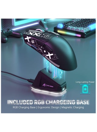 ماوس الألعاب ATTACK SHARK X11 - اتصال ثلاثي (سلكي، لاسلكي 2.4GHz، بلوتوث) - مستشعر PixArt PAW3311 بدقة 22000 DPI - إضاءة RGB - قاعدة شحن مغناطيسية - تصميم خفيف الوزن ومريح - متوافق مع الكمبيوتر، اللابتوب، ماك، إكس بوكس، بلاي ستيشن (أسود) - view 3