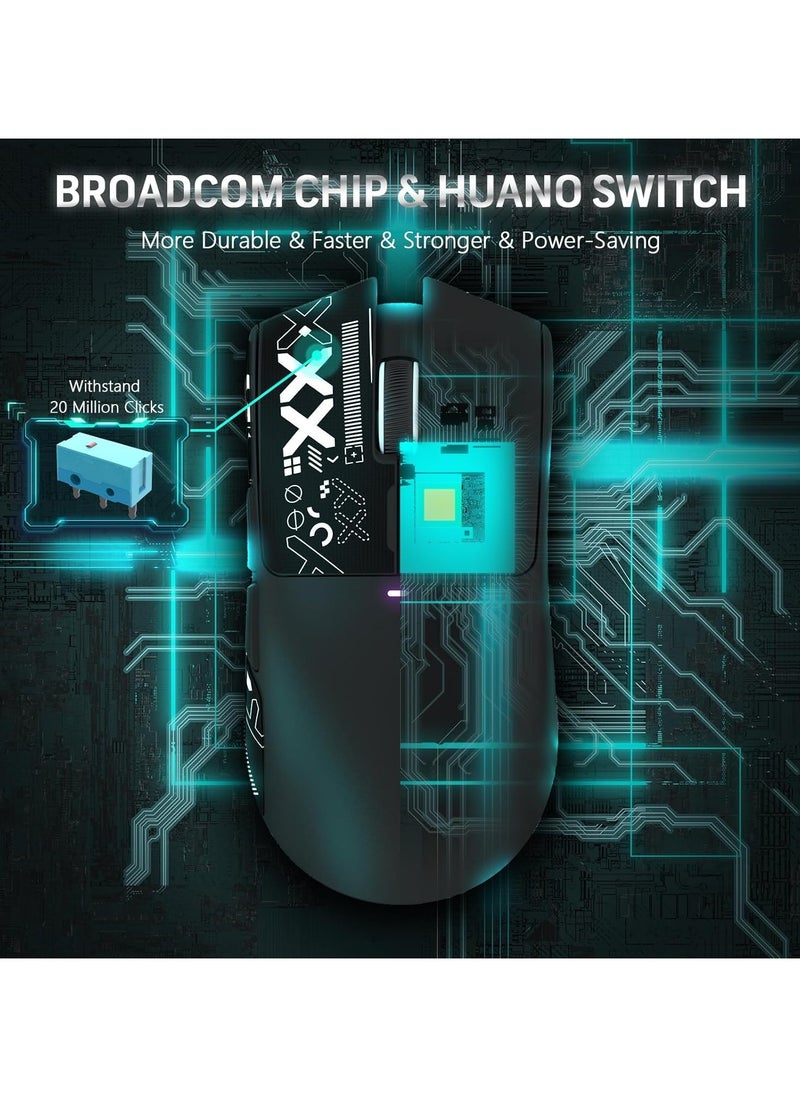 Attack Shark - ATTACK SHARK X11 Tri-Mode Gaming Mouse - Wired, 2.4GHz Wireless, Bluetooth - 22000 DPI PixArt PAW3311 Sensor - RGB Backlight - Magnetic Charging Dock - Lightweight & Ergonomic Design - For PC, Laptop, Mac, Xbox, PS (Black) - Image 1