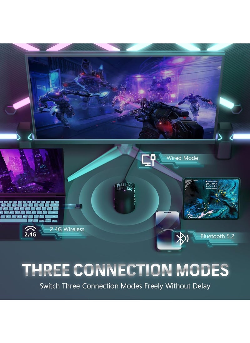 Attack Shark - ATTACK SHARK X11 Tri-Mode Gaming Mouse - Wired, 2.4GHz Wireless, Bluetooth - 22000 DPI PixArt PAW3311 Sensor - RGB Backlight - Magnetic Charging Dock - Lightweight & Ergonomic Design - For PC, Laptop, Mac, Xbox, PS (Black) - Image 1