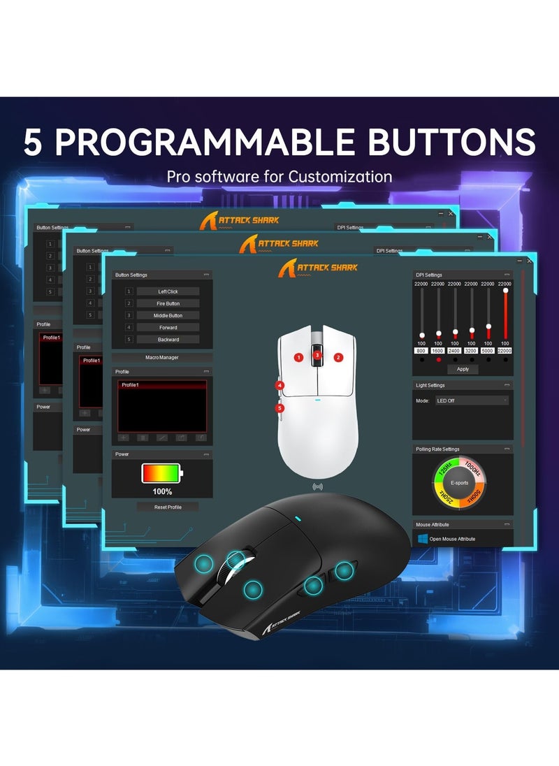 Attack Shark - ATTACK SHARK X11 Tri-Mode Gaming Mouse - Wired, 2.4GHz Wireless, Bluetooth - 22000 DPI PixArt PAW3311 Sensor - RGB Backlight - Magnetic Charging Dock - Lightweight & Ergonomic Design - For PC, Laptop, Mac, Xbox, PS (Black) - Image 1