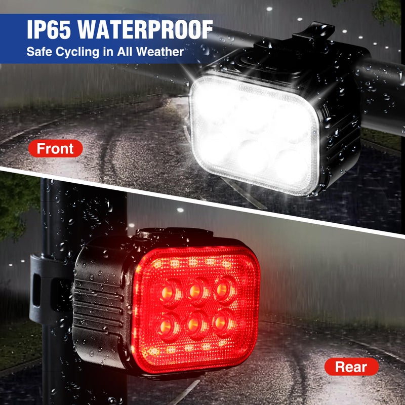 WORKPRO Bike Lights Set [8+13 Modes], Rechargeable Bicycle Light Set Ultra Bright, IP65 Waterproof Bike Lights for Night Riding, 1200mAh Bike Headlight and Tail Light Reflectors, Black - Image 5