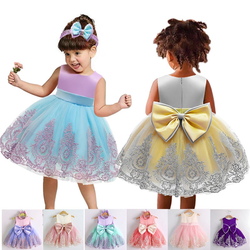 popular children's dress foreign trade children's princess dress lace color matching dress skirt 2023 spring children's clothing silver gray with yellow 70 references 1-2 years old - Image 2