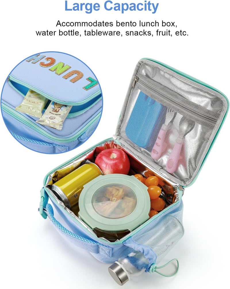 Amersun Kids Insulated Lunch Box- Water-Resistant, Reusable Cute Lunch Tote Bag with Water Bottle Holder & Multi-Pocket-Ideal for Ages 3+ Girls, Boy, School,Travel(Baby Blue) - Image 3