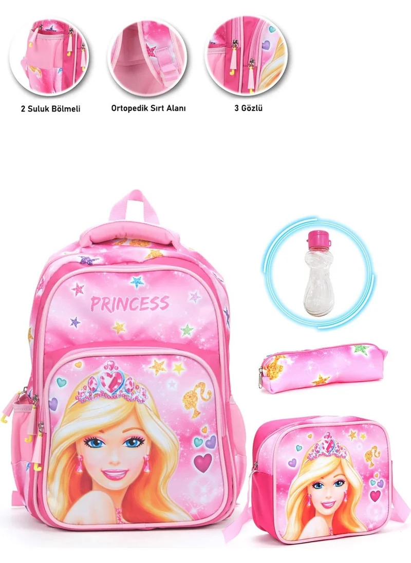 Masho Trend Soft Princess Barbie School Bag + Nutrition + Pencil Case + Water Bottle Barbie Girl Bag