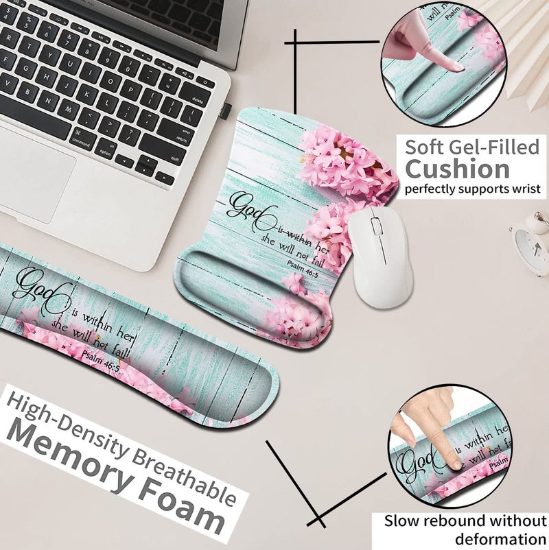 JVGFYNKL Mouse Pad with Wrist Support, Ergonomic Gel Mouse Pad Beautiful Flowers,Non-Slip Durable, Memory Foam Keyboard Wrist Rest, Suitable for Office Typing Games, Pink Hyacinths on Wood Panel - Image 5