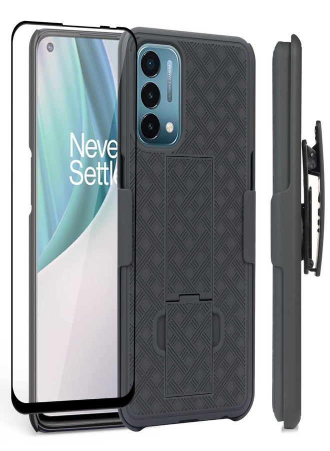 Ailiber Compatible with OnePlus Nord N200 5G Case, OnePlus Nord N200 Holster with Screen Protector, Swivel Belt Clip, Kickstand Holder, Slim Shockproof Shell Slide Phone Case for 1+ Nord N200 5G-Black - Image 1