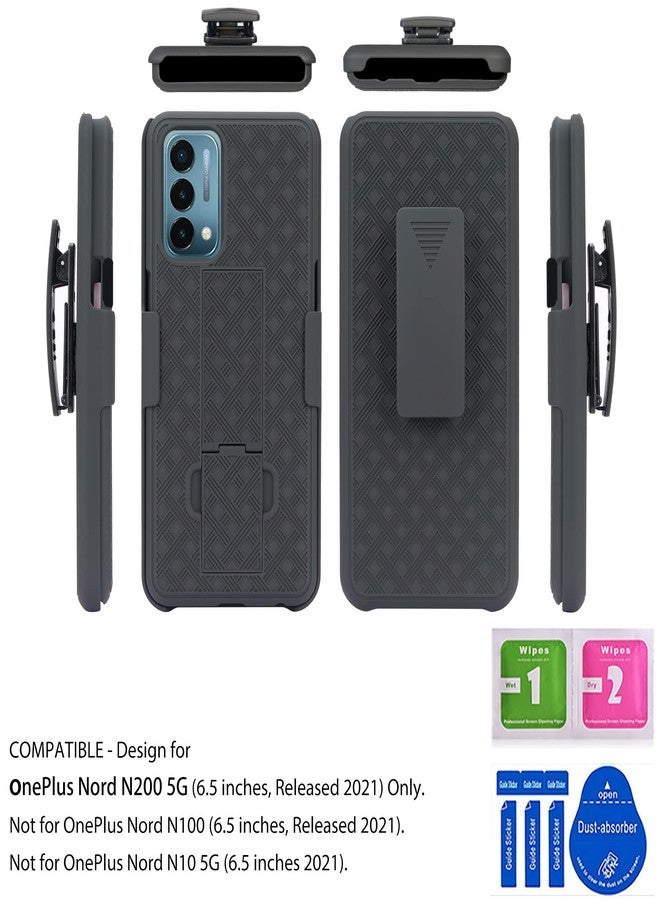 Ailiber Compatible with OnePlus Nord N200 5G Case, OnePlus Nord N200 Holster with Screen Protector, Swivel Belt Clip, Kickstand Holder, Slim Shockproof Shell Slide Phone Case for 1+ Nord N200 5G-Black - Image 2