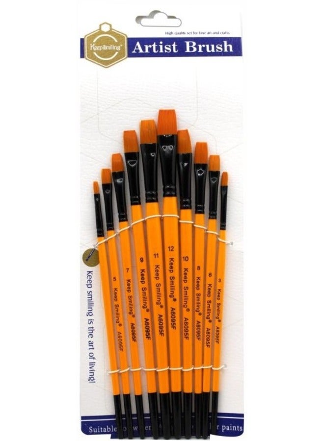 Keep Smiling A6095F Flat Artist Paintbrush Set Orange/Black 10-Piece - Image 1