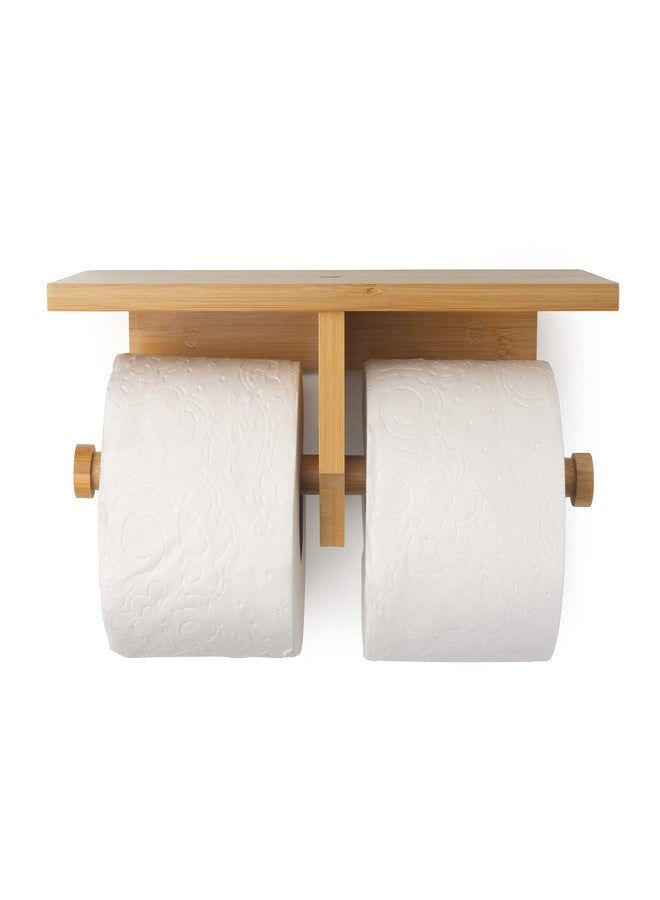 Arrow and Stem Modern Hanging Wall Mount Natural Bamboo Double Dual Toilet Paper Holder with Convenience Shelf Tray for Toilet Paper, Phone, Plants, Decor, and Other Accessories - Image 4