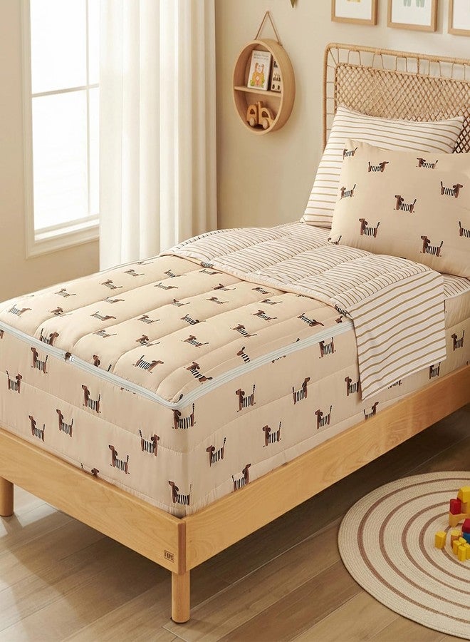 Erwinmu Kids Comforter Sets Dachshund Printed Zipper Bedding Sets for Boys, 3pcs Brown All in one Bed in a Bag, Easy to Make and Wash Includes Fitted Sheet and Pillow Sham, Twin - Image 2