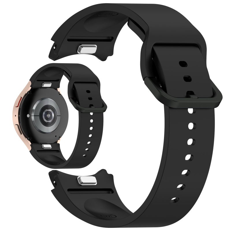 LOKEKE Silicone Strap Compatible with Samsung Galaxy Watch 7/FE – Durable Replacement Band with Silver Buckle (Black) - Image 1