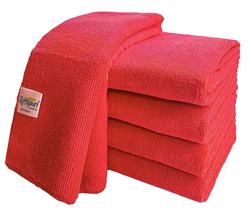 SOFTSPUN Microfiber Cloth 5 pcs 40x40 cms 340 GSM Red Thick Lint StreakFree Multipurpose Cloths Automotive Microfibre Towels for Car Bike Cleaning Polishing Washing Detailing - Image 1