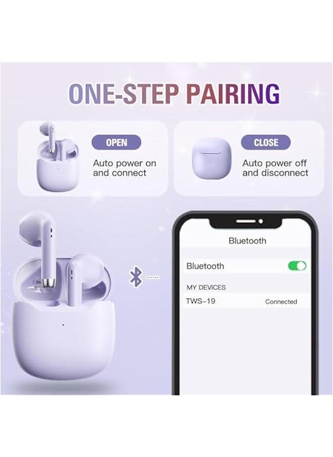 Generic - True Wireless Earbuds Purple Bluetooth 5.3 with Microphone for Working Out Noise Canceling Blue Tooth Ear Buds Deep Bass TWS Wireless Earphones with Charging Case in Ear Headphone for iPhone Android - Image 1