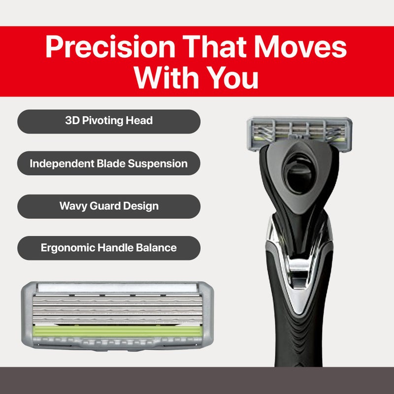 Feather - F3 Shaving Razor - Pivoting Head Shaving Razor with Wavy Guard and SiC Ceramic Coating - 3 Blade Shave Cartridge for Regular to Sensitive Face and Skin - Disposable Blades - Image 5