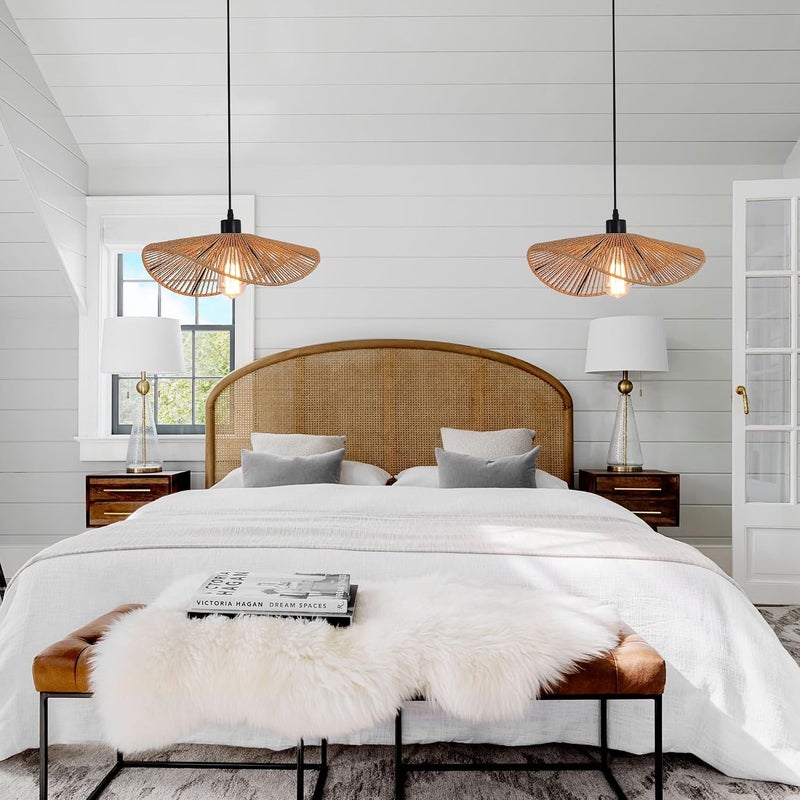 Garwarm Chandelier Boho Rattan ceiling light Pendant Light Fixture Modern Hanging Light Bamboo Handwoven 1-Light Hanging Lamp for Farmhouse Bedroom Living Room Dining Room 41cm - Image 5