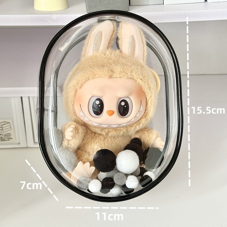 labubu Vinyl Protective Cover Cotton Doll Pain Bag Transparent Q Round Walking Baby Marubeni 10-15cm Dustproof Hanging Bag Black [special for 2nd generation sitting parties]