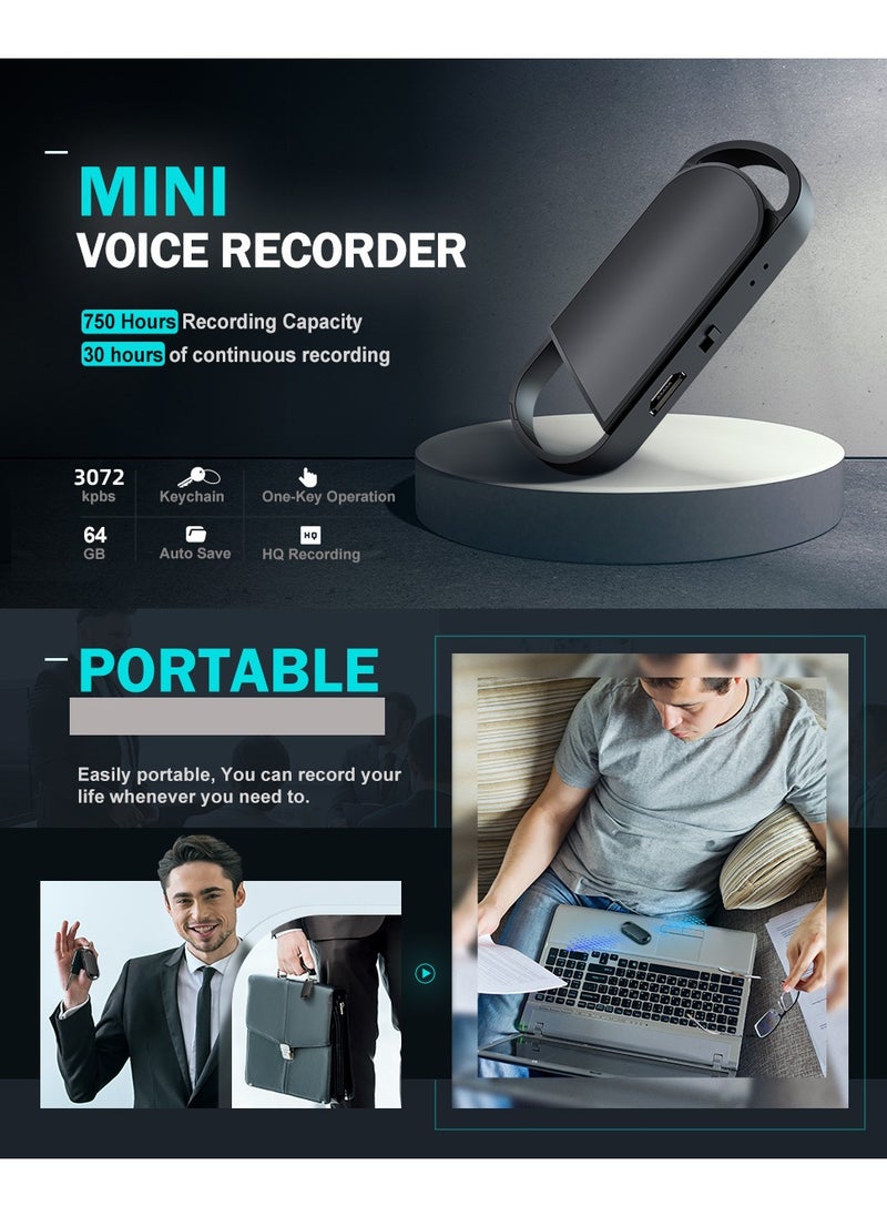 LAESO - 64GB Voice Recorder, Audio Recording Device with Triple Noise Reduction,Digital Voice Activated Recorder with Playback,750 Hours Storage and 30 Hours Battery Time for Class, Meeting, Speech - Image 1