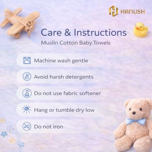 HANUSH 100% Muslin Cotton Baby Bath Towel – Double Layer Soft Newborn Bath Wrap, Organic Muslin Towel for Infants & Babies - Image 3
