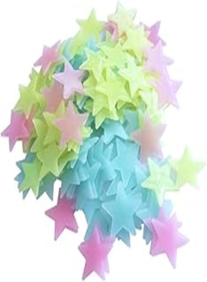 Lixada Glow In The Dark 3D Stars Wall Stickers 100Pcs Luminous Fluorescent Plastic Wall Sticker for Kids Baby Room Bedroom Ceiling Home Decor
