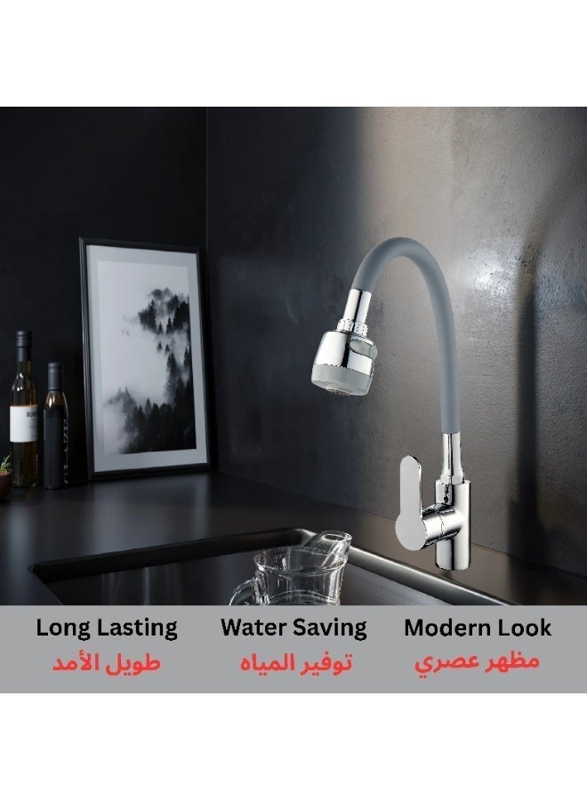 ITG Grey Faucet Extension Hose, Universal Flexible Tap Tube with Rotating Nozzle, EPDM Core, Silicone Outer Layer, Iron Insert, Kitchen Sink Connector, Anti-Leak, Easy Install - Image 4