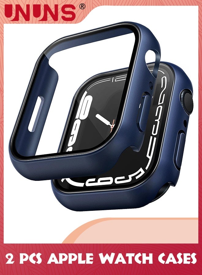 2 Pack Hard Case Designed For Apple Watch Series 9/8 / 7 45mm,HD Clear Built-in 9H Tempered Glass Screen Protector,Touch Sensitive,Full Protection Slim Cover iWatch 45mm,Blue