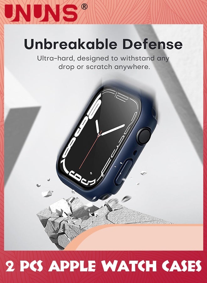 UNUNS 2 Pack Hard Case Designed For Apple Watch Series 9/8 / 7 45mm,HD Clear Built-in 9H Tempered Glass Screen Protector,Touch Sensitive,Full Protection Slim Cover iWatch 45mm,Blue  - Image 2