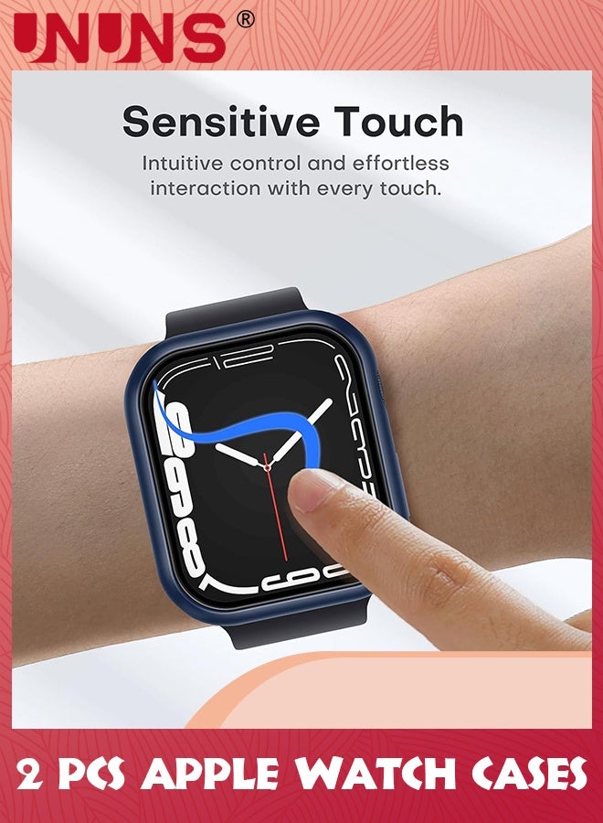 UNUNS 2 Pack Hard Case Designed For Apple Watch Series 9/8 / 7 45mm,HD Clear Built-in 9H Tempered Glass Screen Protector,Touch Sensitive,Full Protection Slim Cover iWatch 45mm,Blue  - Image 3