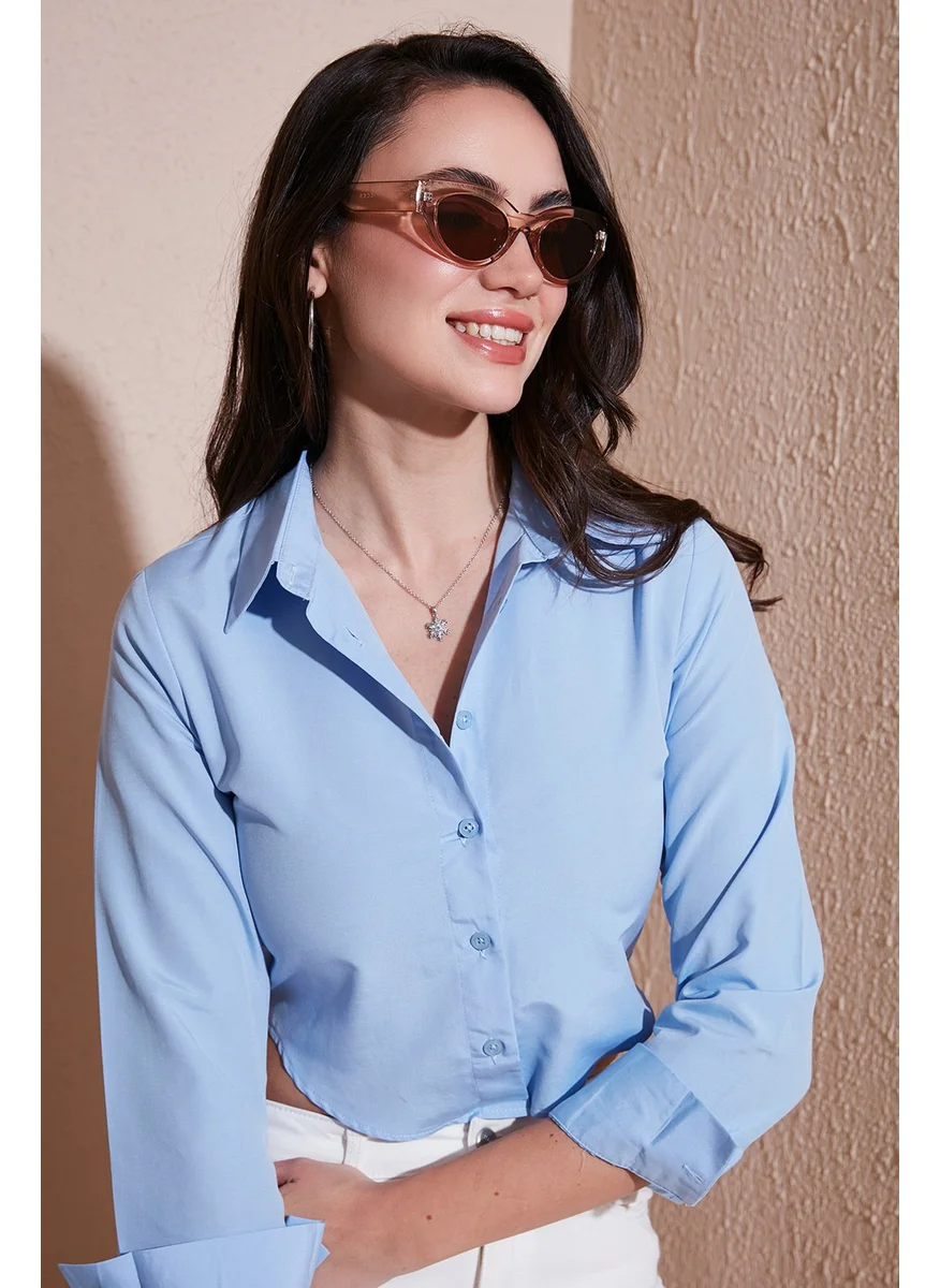 ليلا Cotton Blend Slim Fit Long Sleeve Crop Shirt Women's Shirt 6777336
