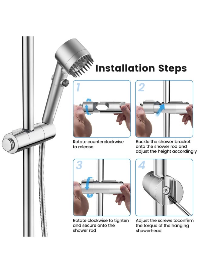 FEELSO Adjustable Shower Head Holder with Hook, Universal Replacement Shower Holder Bracket for 19-22mm, Easy Installation for Slide Rod - Image 4