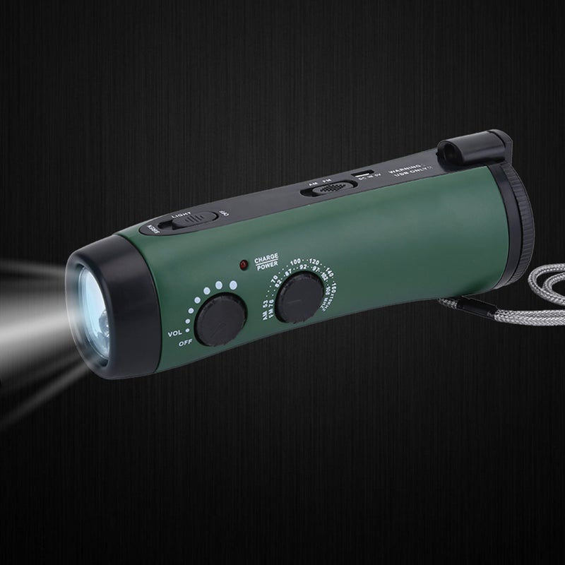Multi Function Hand Crank LED Camping Emergency Flashlight Radio Torch Phone Charger Green - Image 5