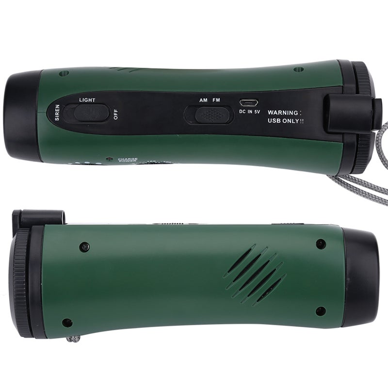 Multi Function Hand Crank LED Camping Emergency Flashlight Radio Torch Phone Charger Green - Image 2