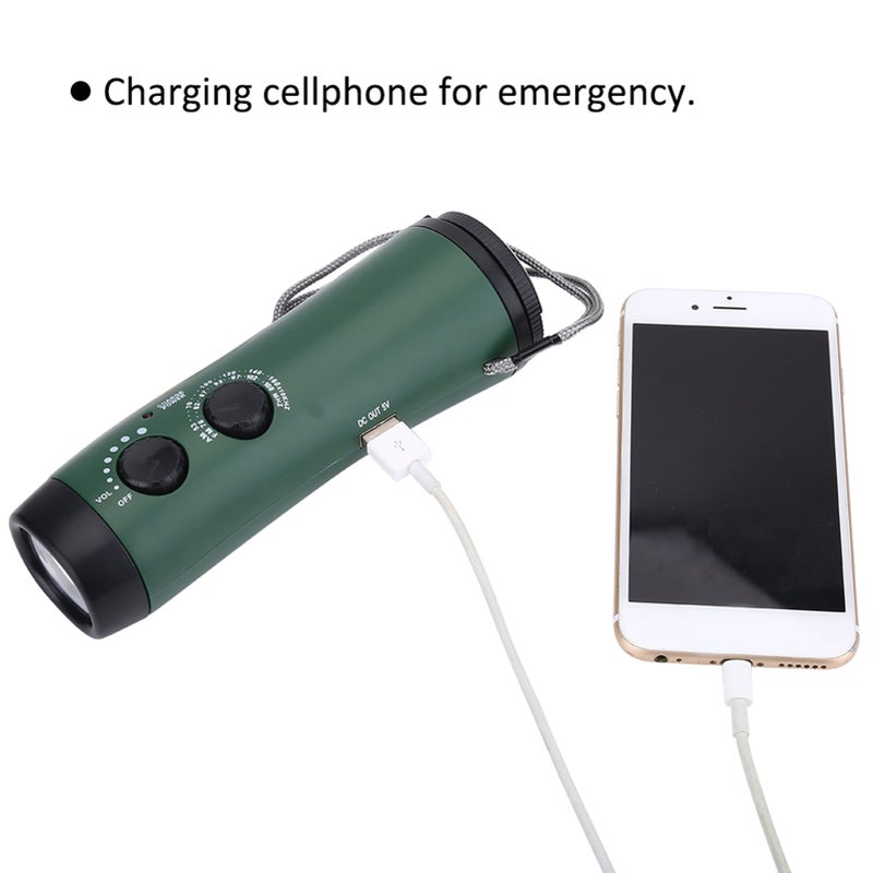 Multi Function Hand Crank LED Camping Emergency Flashlight Radio Torch Phone Charger Green - Image 1