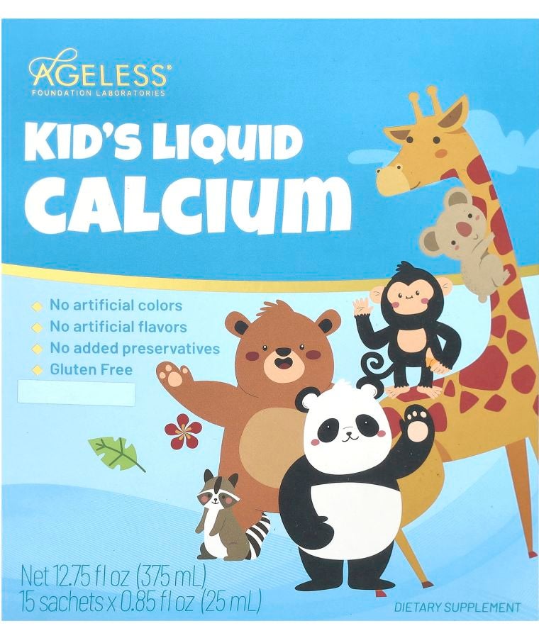 Ageless Foundation Laboratories Kid's Liquid Calcium 15 Sachets 0.85 fl oz (25 ml) Each