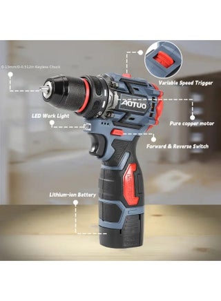 AOTUO 18V Cordless Drill Set, 28-piece Tool Set with Tool Case. This cordless drill set includes a drill, 2 batteries and a charger, as well as an electric screwdriver/drill/driver with 2 speed settings and 21 torque settings. A storage case is included. - view 5
