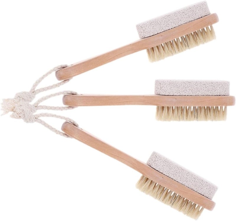 Zerodeko 3pcs Dual-Side Foot Scrubber with Natural Boar Bristle and Pumice Stone, Hard Skin Remover Foot File for Men and Women, Shower Exfoliator Tool for Pedicure and Dead Skin Removal - Image 1