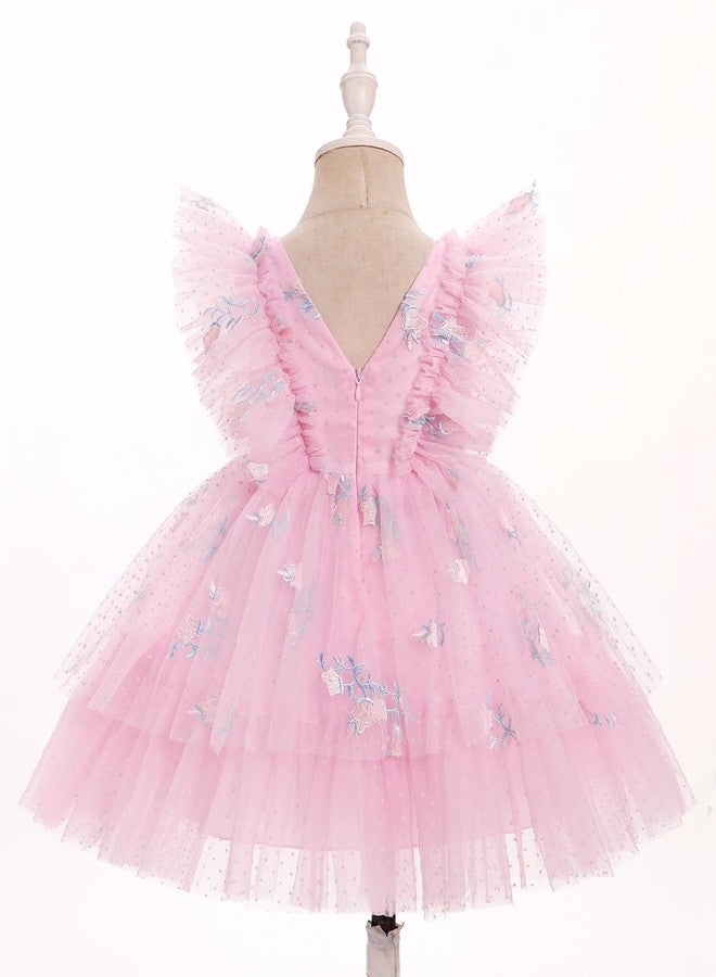 ODOLDI Girls Sequin Dress Toddler Shiny Rainbow Stars Tulle Dresses Ruffle Sleeve Birthday Party Photo Shoot Pink 18-24 Months - Image 3