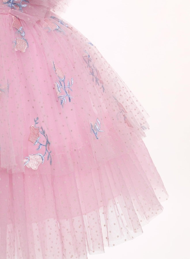 ODOLDI Girls Sequin Dress Toddler Shiny Rainbow Stars Tulle Dresses Ruffle Sleeve Birthday Party Photo Shoot Pink 18-24 Months - Image 4