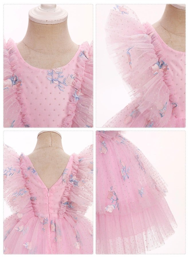 ODOLDI Girls Sequin Dress Toddler Shiny Rainbow Stars Tulle Dresses Ruffle Sleeve Birthday Party Photo Shoot Pink 18-24 Months - Image 5