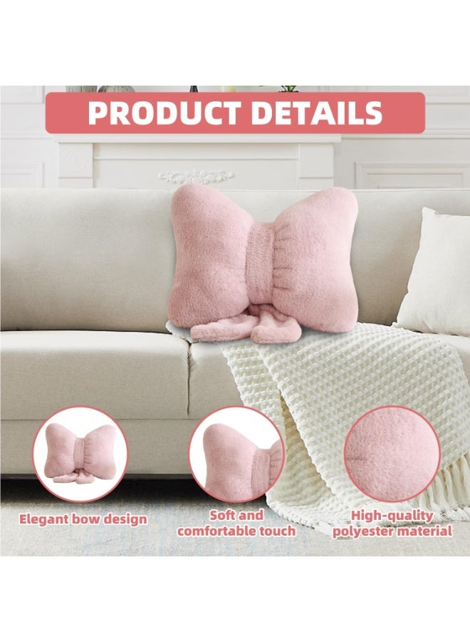 سيوسي Pink Bow Pillow, Super Soft Plush Cushion with Bowknot Design, Decorative Throw Pillow for Living Room, Bedroom, Sofa, Couch, Farmhouse Decor, Girls Room Aesthetics (Light Pink, 2-Pack) - Image 5