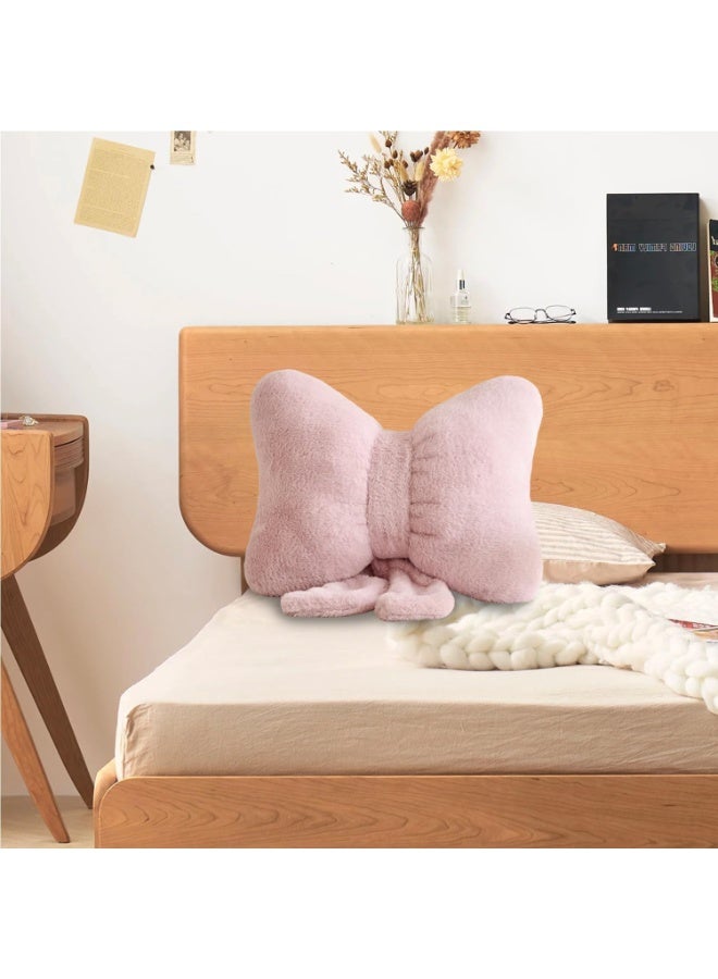 سيوسي Pink Bow Pillow, Super Soft Plush Cushion with Bowknot Design, Decorative Throw Pillow for Living Room, Bedroom, Sofa, Couch, Farmhouse Decor, Girls Room Aesthetics (Light Pink, 2-Pack) - Image 4