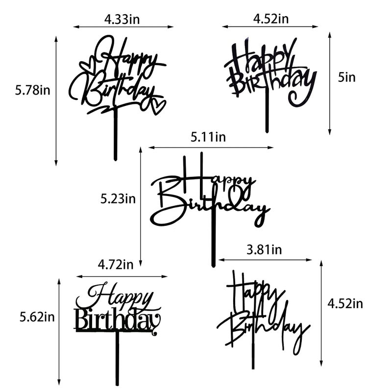 RASSLISA 10 PCS Black Happy Birthday Cake Topper Acrylic Cupcake Topper A Series of Birthday Cake Supplies Decorations - Image 3