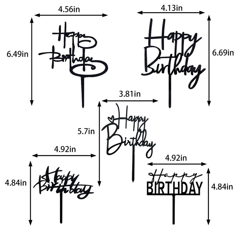 RASSLISA 10 PCS Black Happy Birthday Cake Topper Acrylic Cupcake Topper A Series of Birthday Cake Supplies Decorations - Image 2